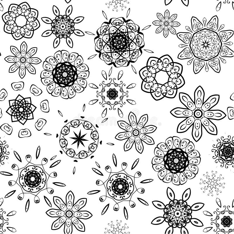 Preto no teste padrão floral sem emenda branco ilustração royalty free Preto no teste padrão floral sem emenda branco ilustração royalty free