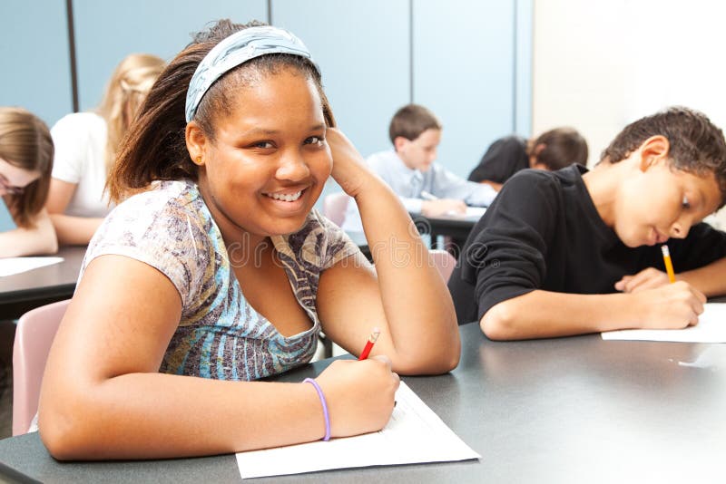 Pretty African-American Teen in Class