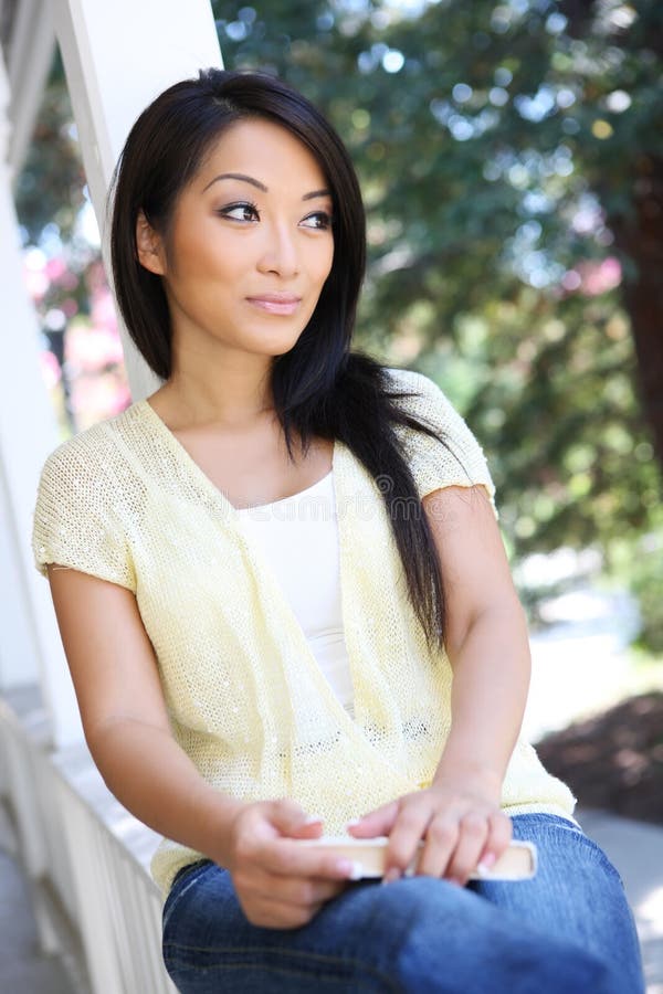 Pretty Asian at Home on Porch Stock Image Image of enjoyment, fresh