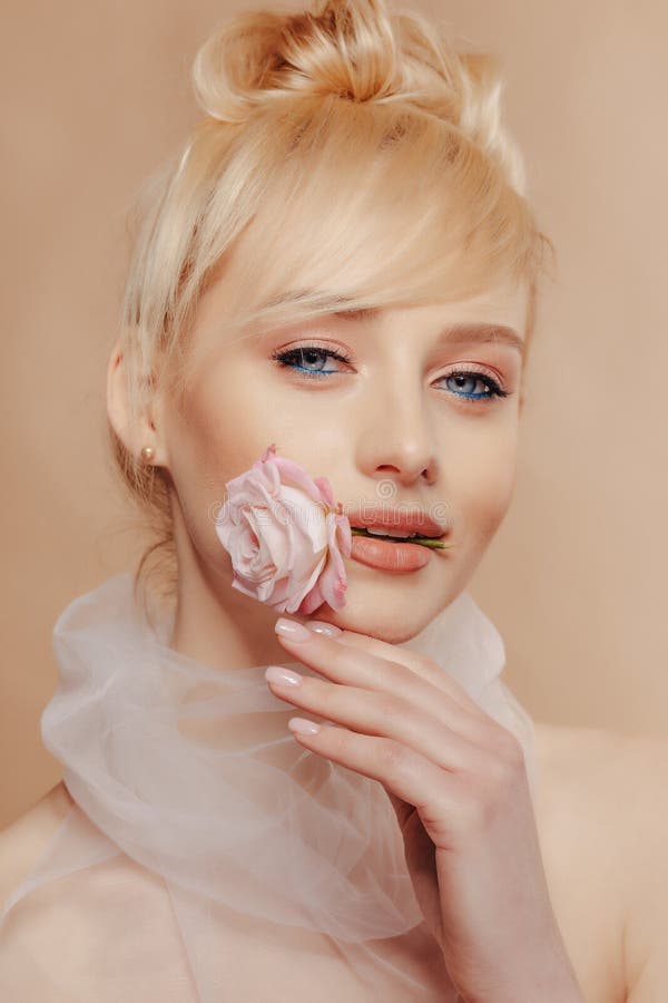 Pretty Attractive Girl with Blond Hair, Fashion Shooting, Rose, Simple ...