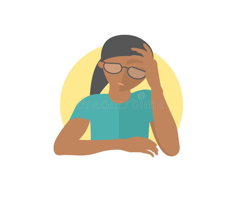 Pretty Black Girl In Glasses Depressed Sad Weak Flat Design