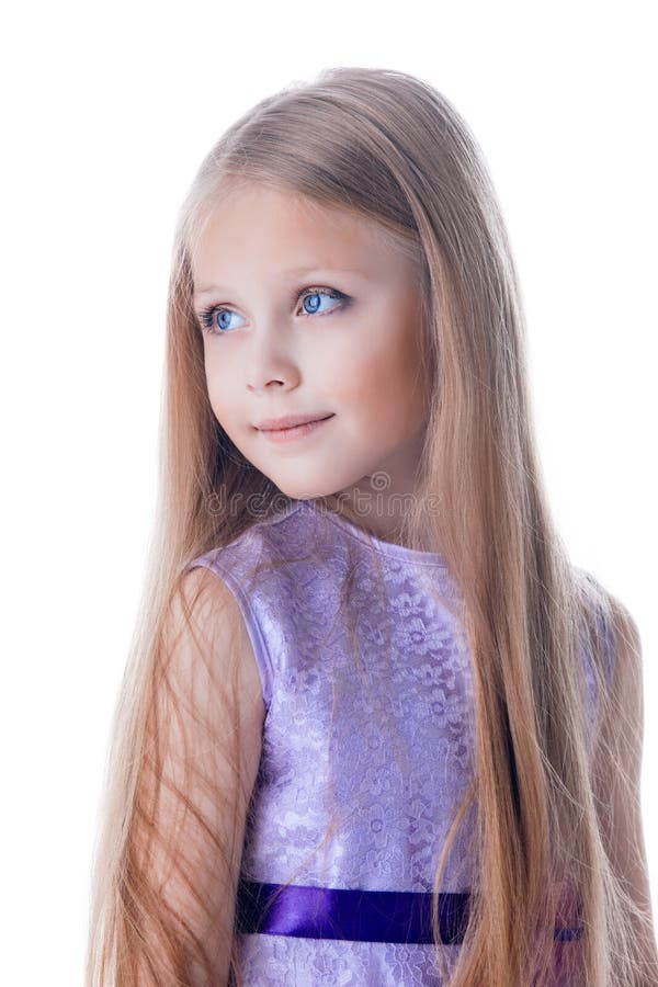 Pretty Blonde Girl In Purple Dress Isolated Stock Image Image Of Cute Happy 28988029
