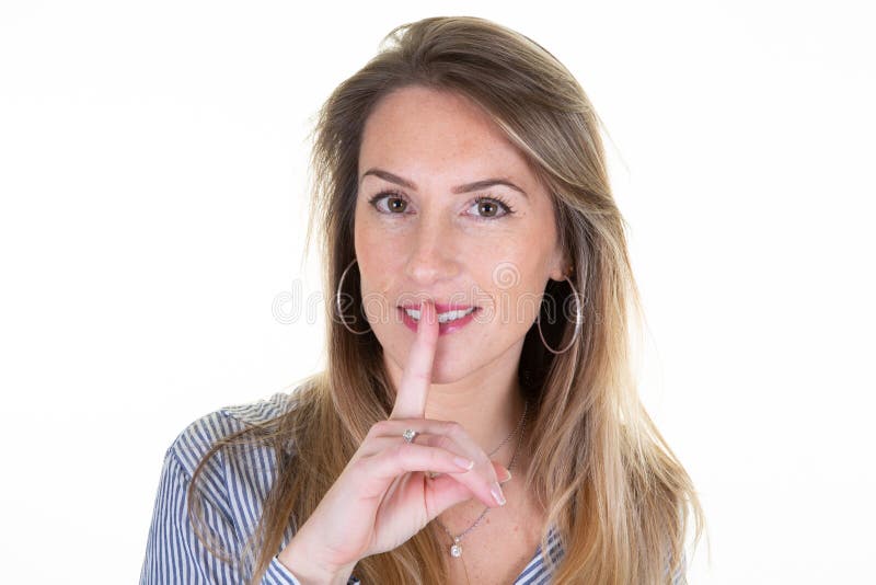 Pretty Blonde Woman Holding Index Finger On Lips Shh Stock Image Image Of Happy Attractive