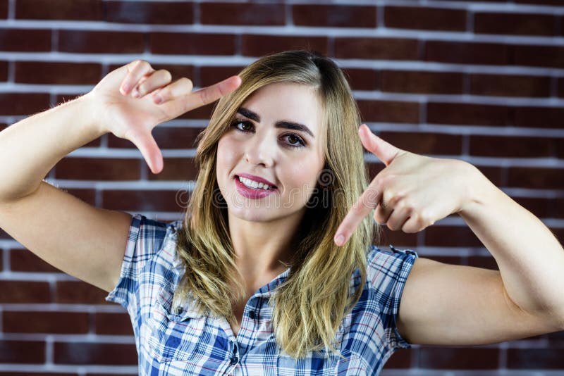 Pretty Blonde Woman Making Signs With Her Fingers Stock Image Image