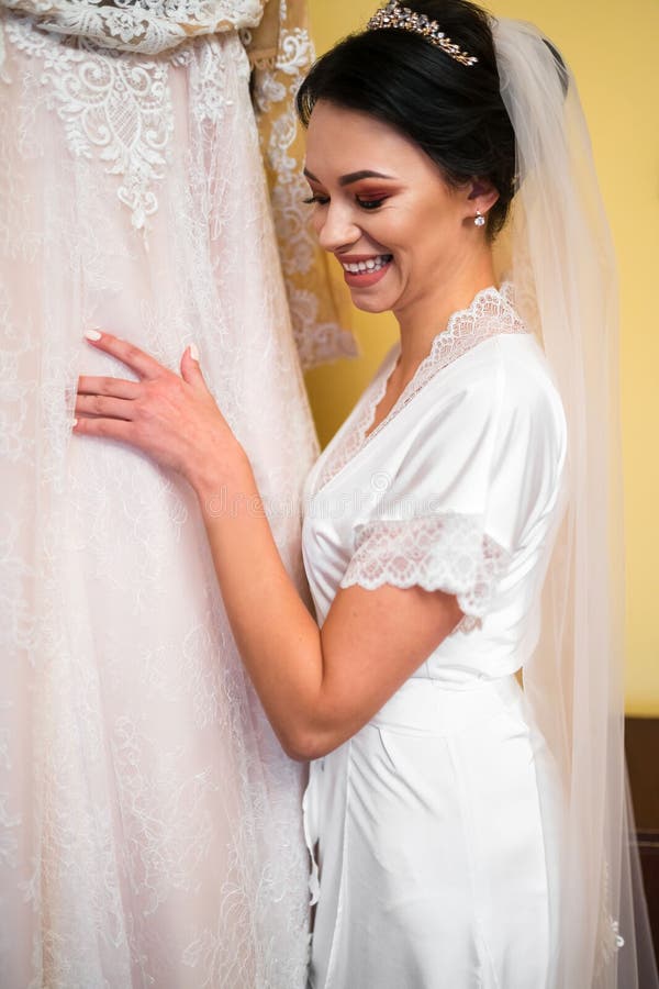 Beautiful Bride Dressing Up before Wedding Stock Image Image of