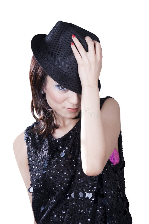 Pretty Caucasian Woman Wearing Fedora Stock Photo Image of move, dancing 22416546