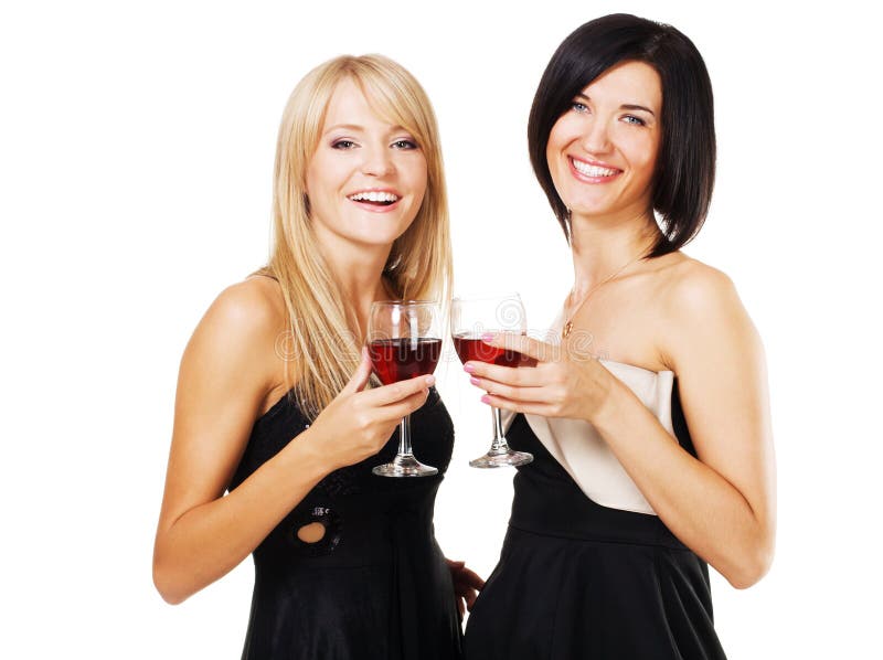 Pretty cheerful women with glasses of wine