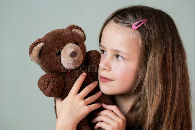 Pretty Child Girl Playing with Her Teddy Bear Toy Stock Photo - Image ...