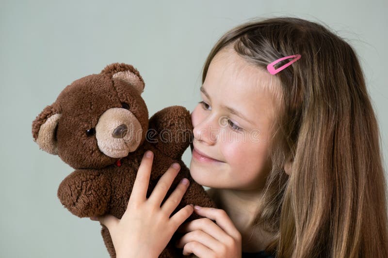 Pretty Child Girl Playing with Her Teddy Bear Toy Stock Image - Image ...