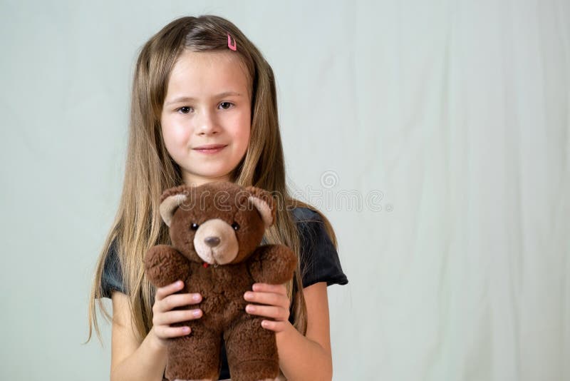 Pretty Child Girl Playing with Her Teddy Bear Toy Stock Image - Image ...