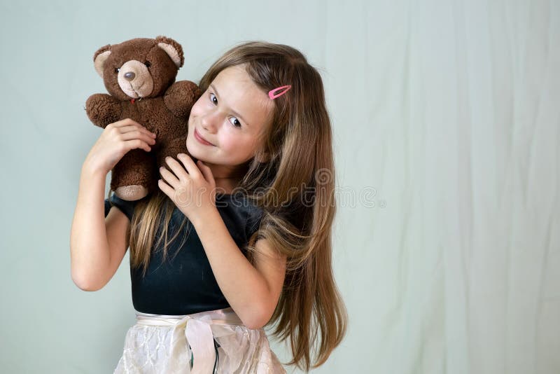 Pretty Child Girl Playing with Her Teddy Bear Toy Stock Photo - Image ...