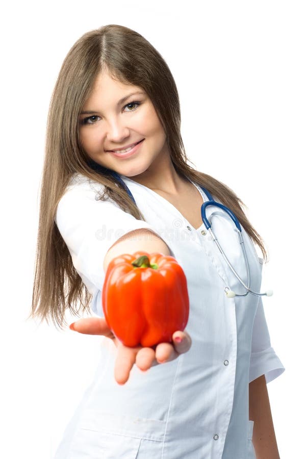 Pretty doctor giving us a pepper