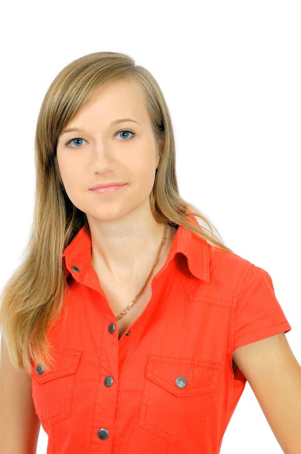 Pretty fresh young girl in red shirt