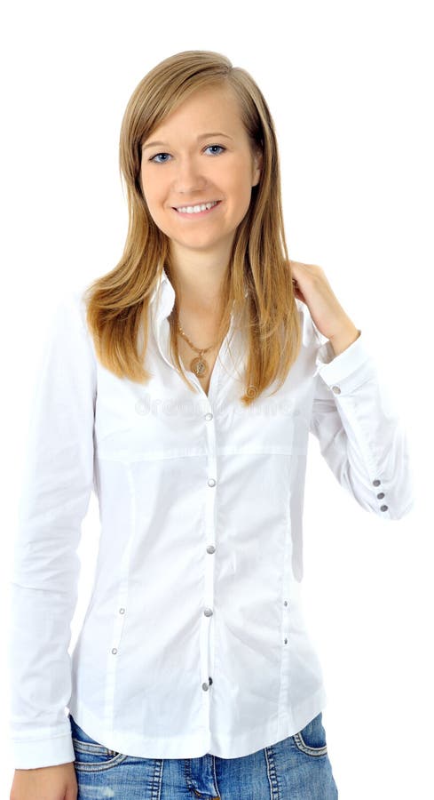 Pretty fresh young girl in white shirt