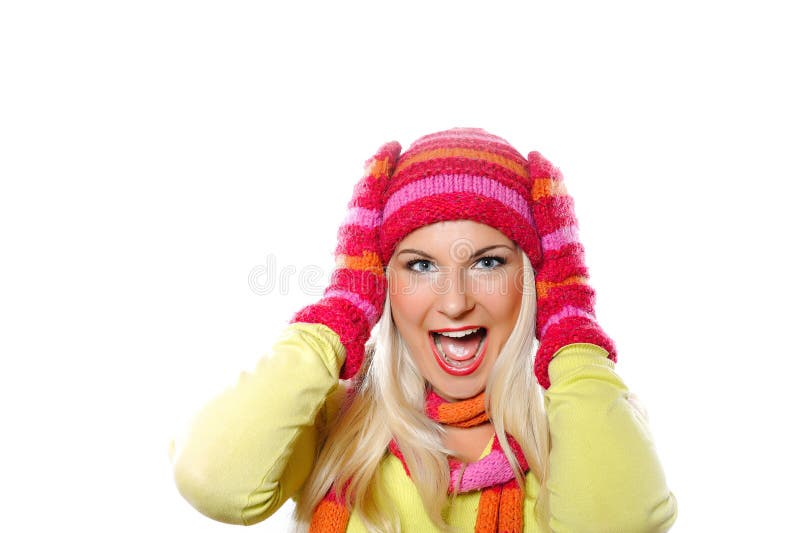 Pretty funny woman in hat and gloves