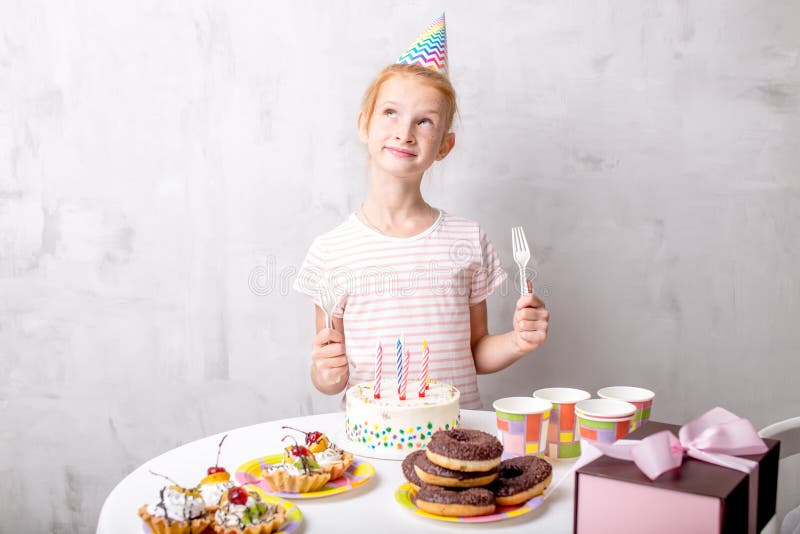 Cute Nice Girl Looking Up and Thinking about Her Wishes Stock Image ...