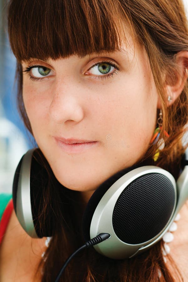 Girl in big headphones stock photo. Image of girl, head 9348932