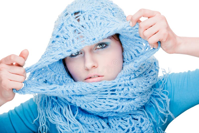 Pretty girl in blue wool scarf