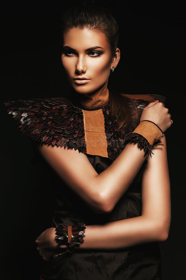 Pretty Girl in Brown Accessories Stock Image Image of adult, orange