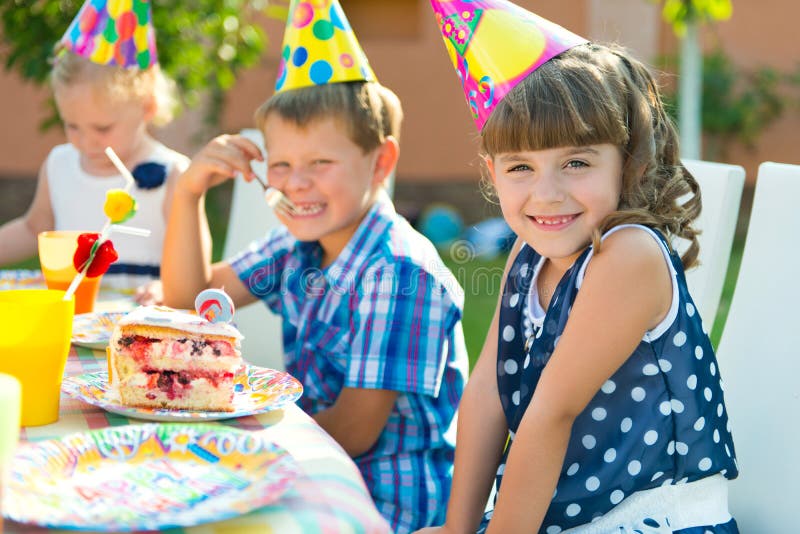 Pretty girl at child s birthday party