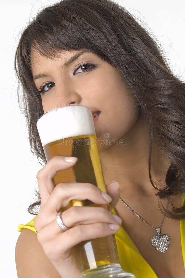 Pretty Girl Drinking Beer from the Glass Stock Image Image of liquor