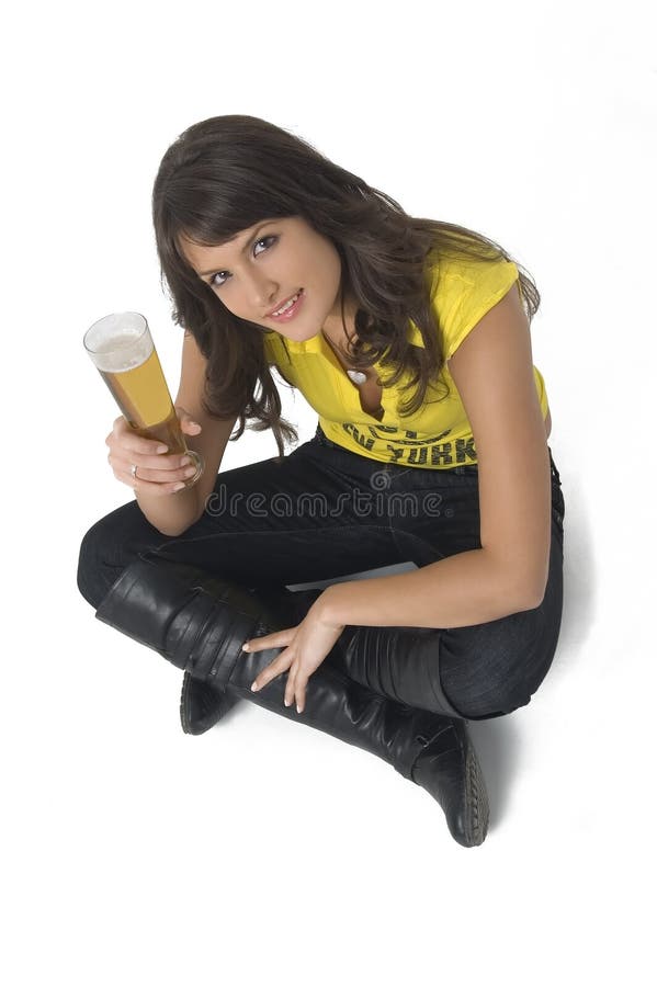 Pretty Girl Drinking Beer from the Glass Stock Photo Image of draught