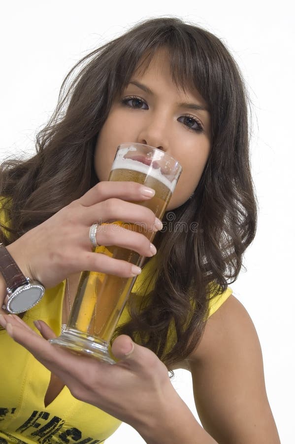 Pretty Girl Drinking Beer from the Glass Stock Photo Image of girl