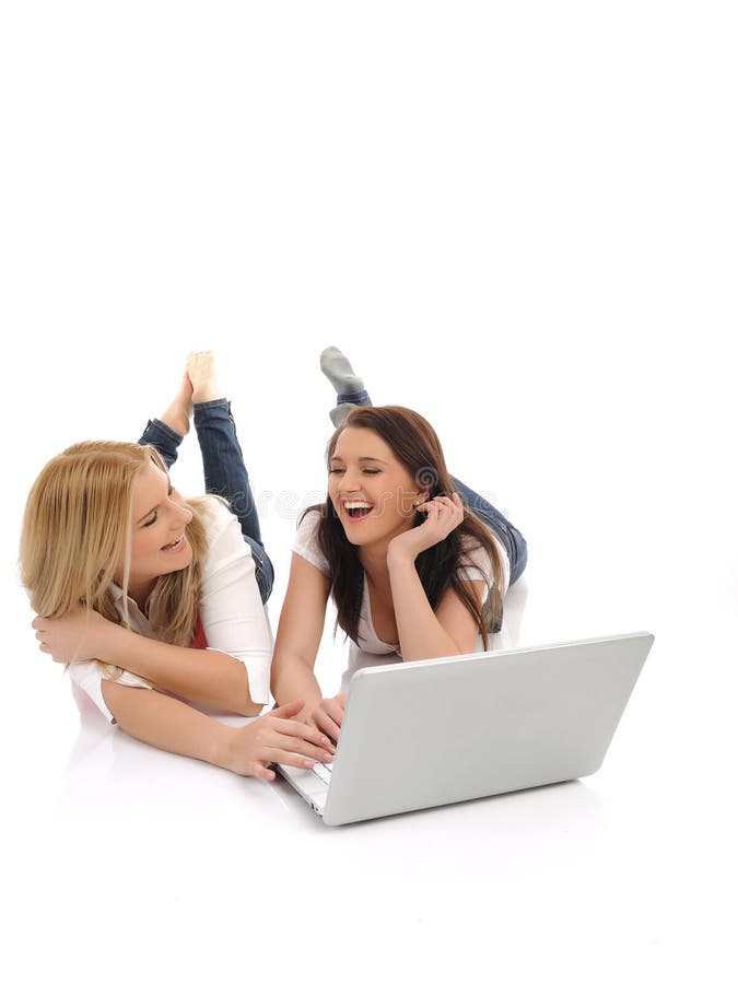 Pretty girl friends surfing in internet