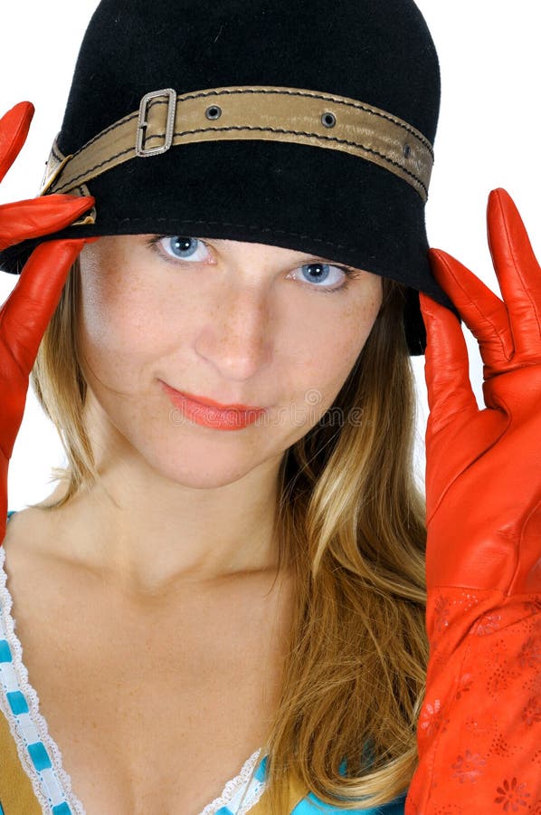 Pretty Girl in Hat and Gloves Stock Image Image of model, elegance