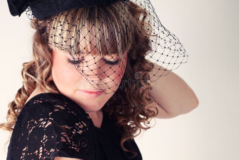 Pretty Girl with a Hat and Long Curly Hair Stock Image Image of