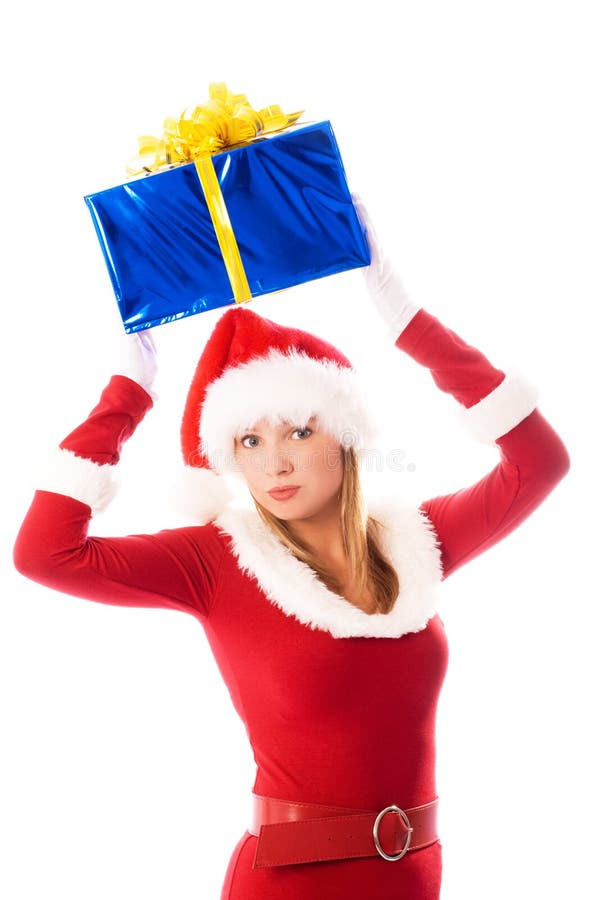 Pretty girl holding a Christmas present