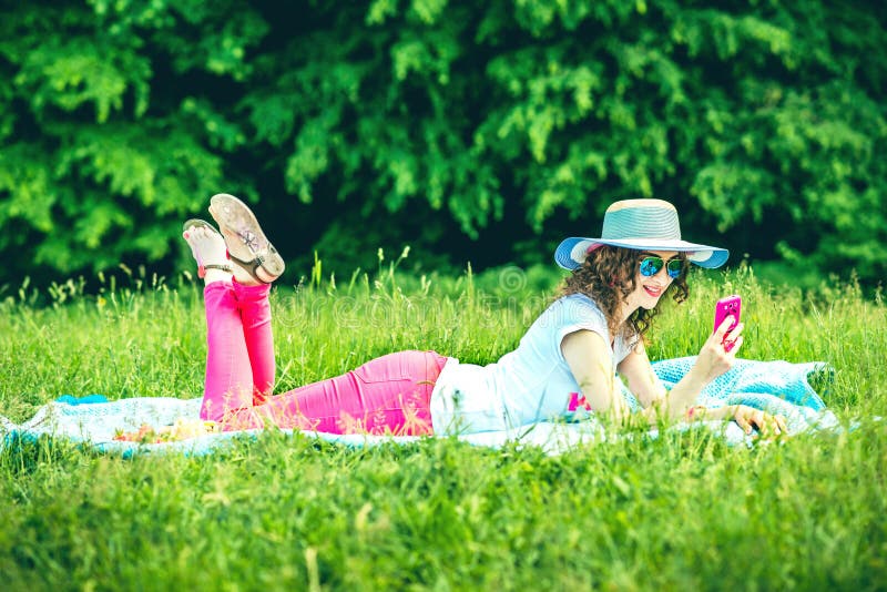 Pretty Girl Outdoor Lying On The Grass In The Park Stock Image Image 