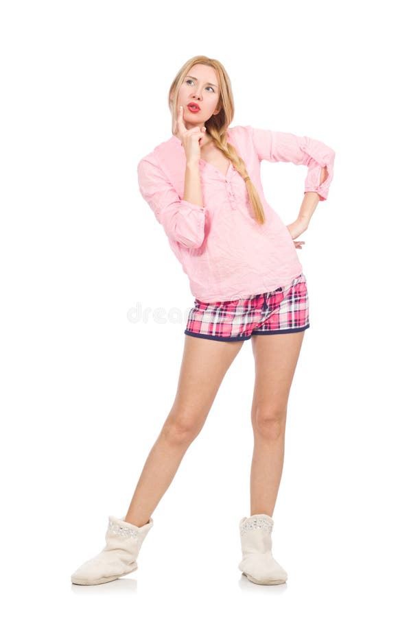 The Pretty Girl in Pink Jacket Isolated on White Stock Image Image of