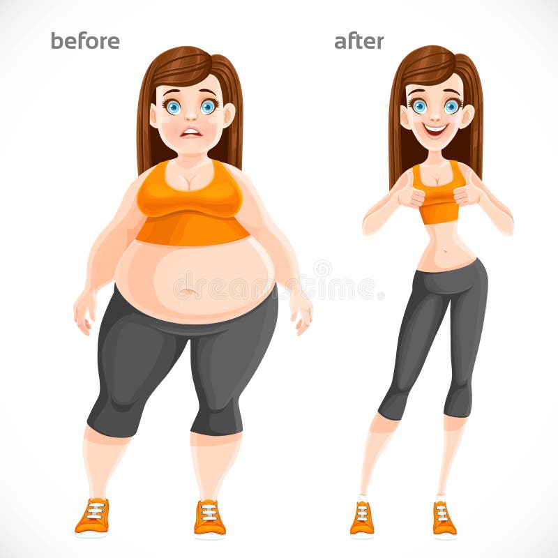 Pretty Girl Very Full before and Thin after Losing Weight Stock Vector ...