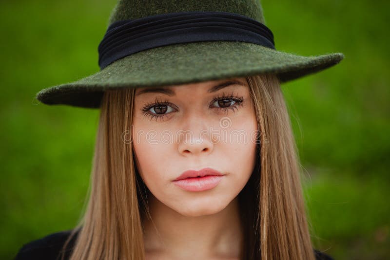 Pretty girl wearing hat stock photo. Image of adult, fashion 82977946
