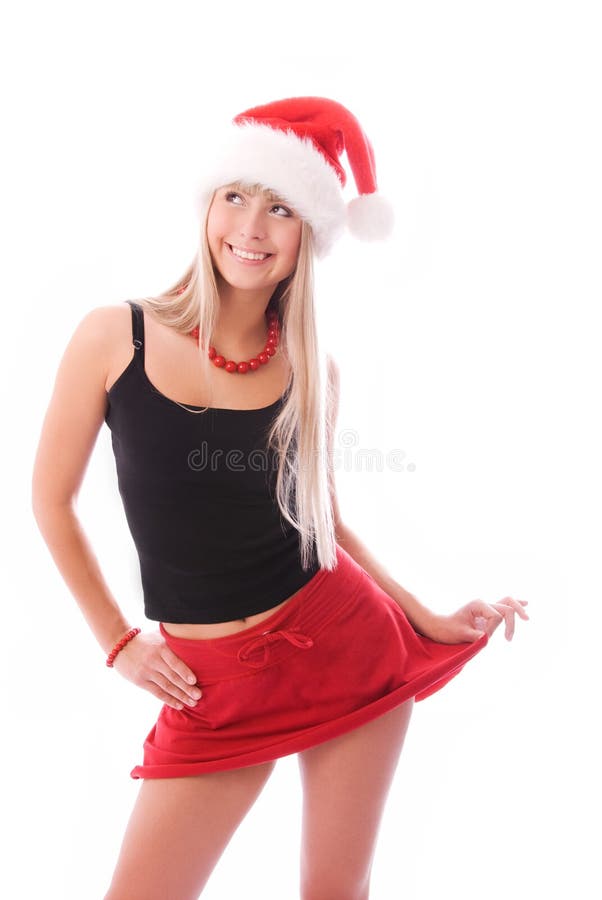 Pretty girl wearing Santa s hat