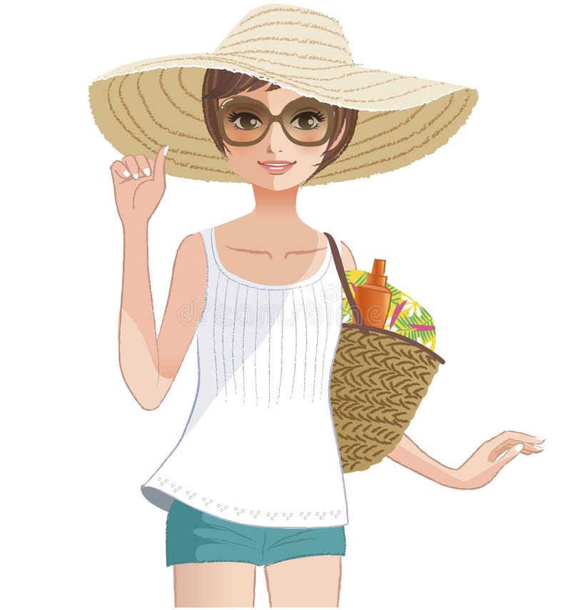 Pretty girl wearing a wide brimmed straw hat.