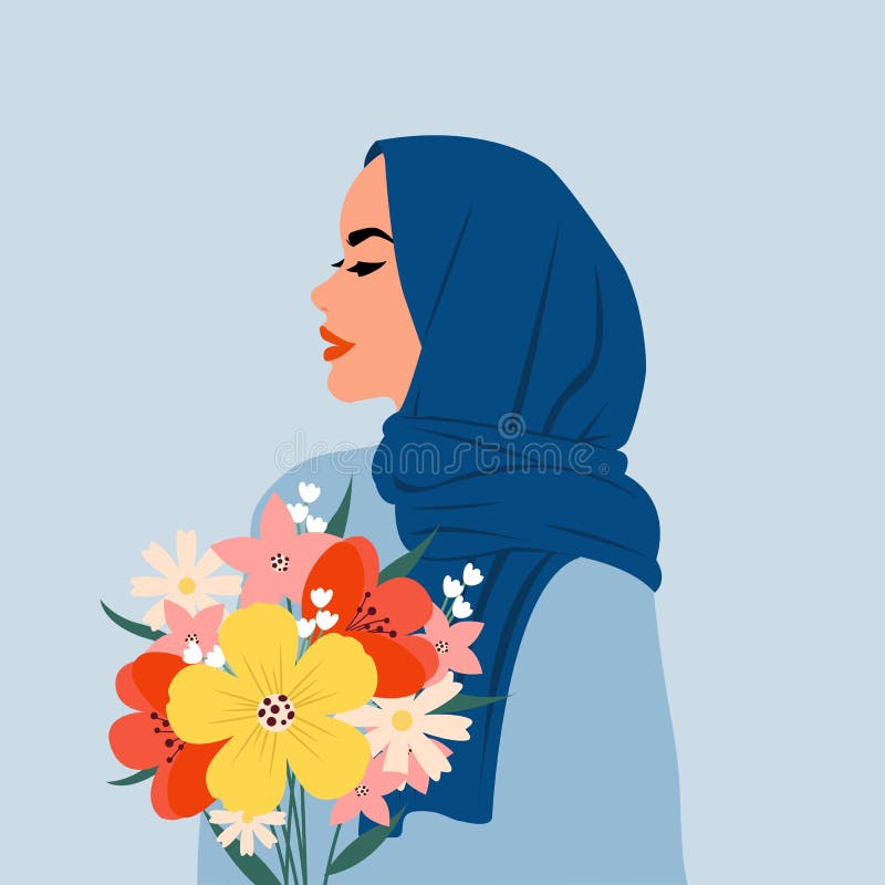 Premium Vector  Young muslim woman wearing hijab with flower aesthetic  profile