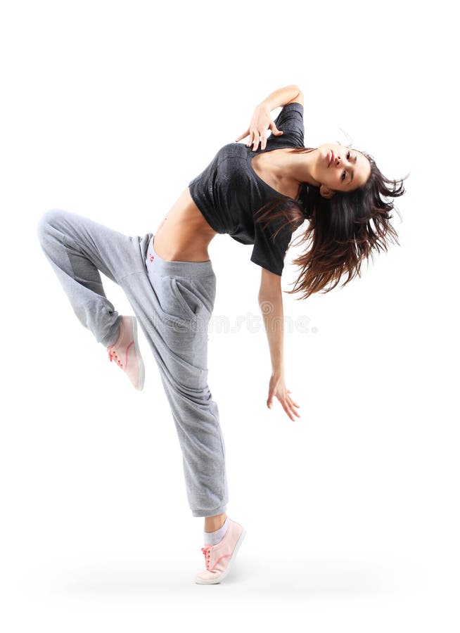 Pretty hip-hop style teenage girl jumping dancing royalty free stock photo