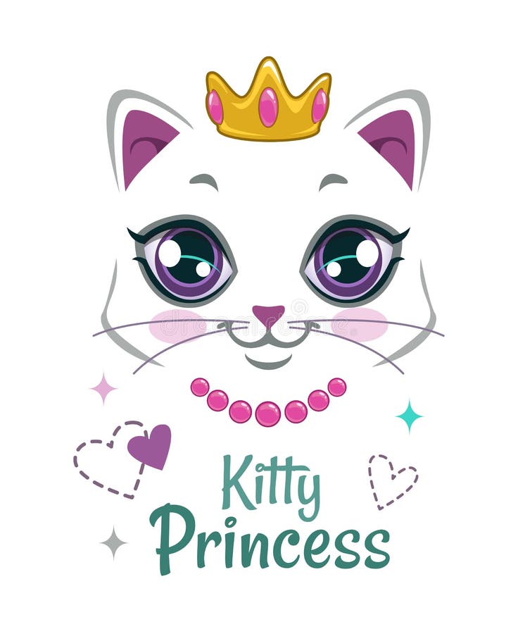 Pretty kitten print. Beautiful white princess cat face.