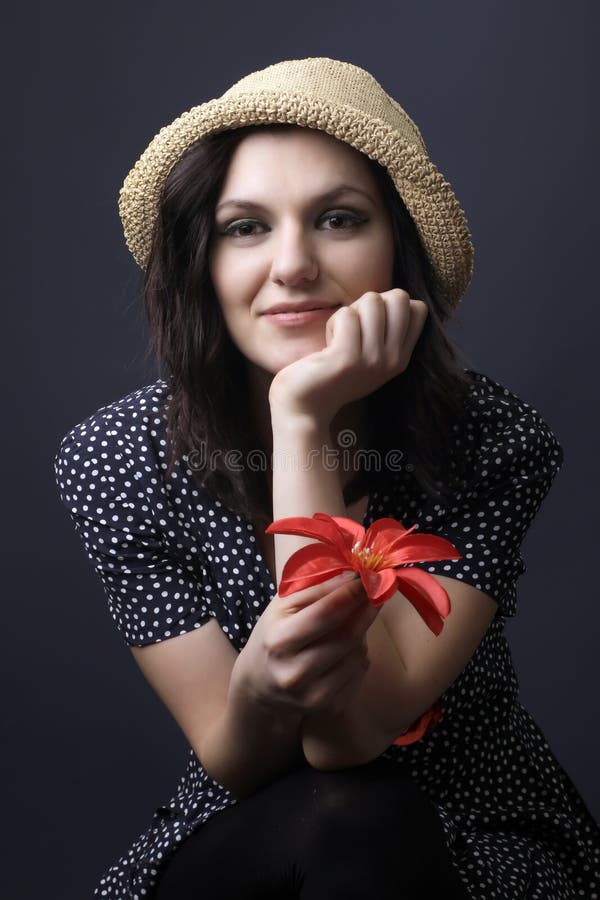 Pretty Thoughtful Lady with Flower 2 Stock Photo Image of lady, head