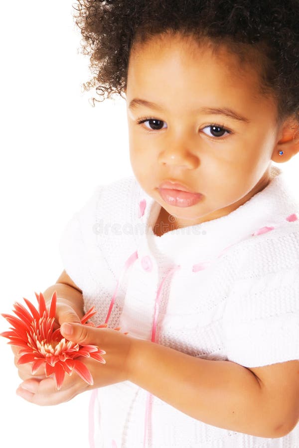 Pretty little girl holding a flower royalty free stock photography Pretty little girl holding a flower royalty free stock photography