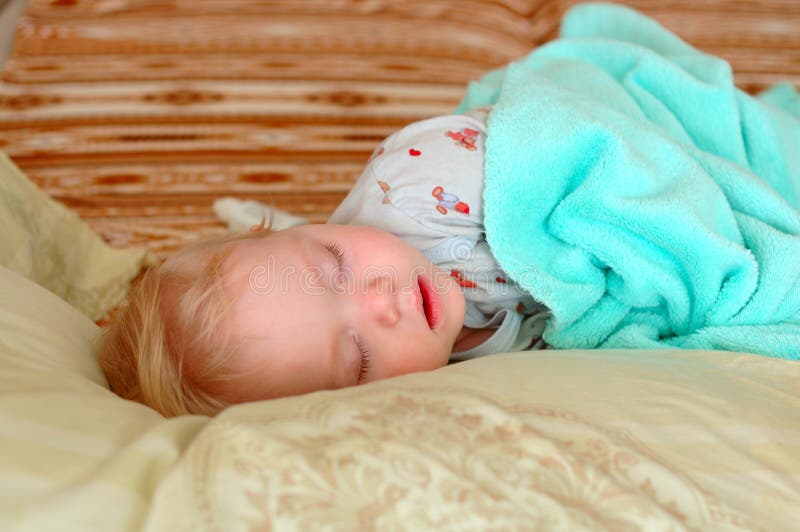 Pretty Little Girl Sleep on Big Pillows. Stock Image Image of motton, beautiful 8134843
