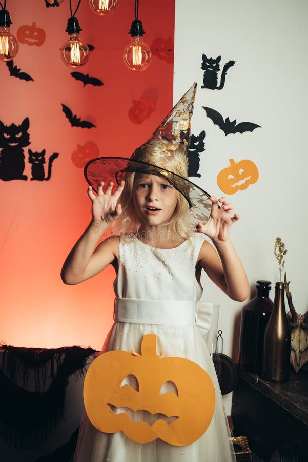Pretty Little Girl in Witch Costume. 31 October. Make Up and Scary ...