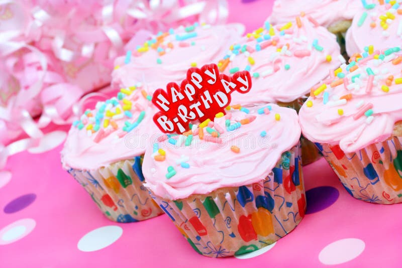 Pretty pink birthday cupcakes