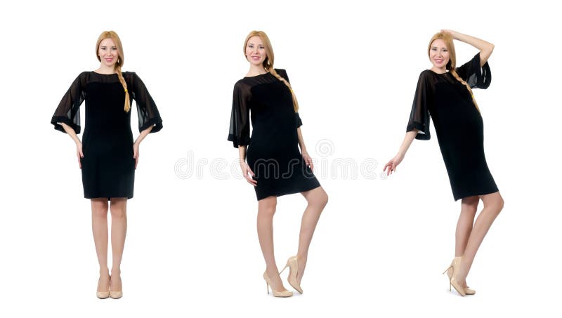 The pretty pregnant woman in black dress isolated on white stock photography The pretty pregnant woman in black dress isolated on white stock photography