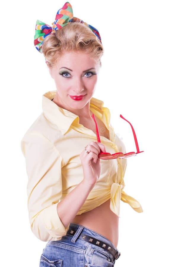 Pretty red-heaed pinup woman with glasses stock photography Pretty red-heaed pinup woman with glasses stock photography