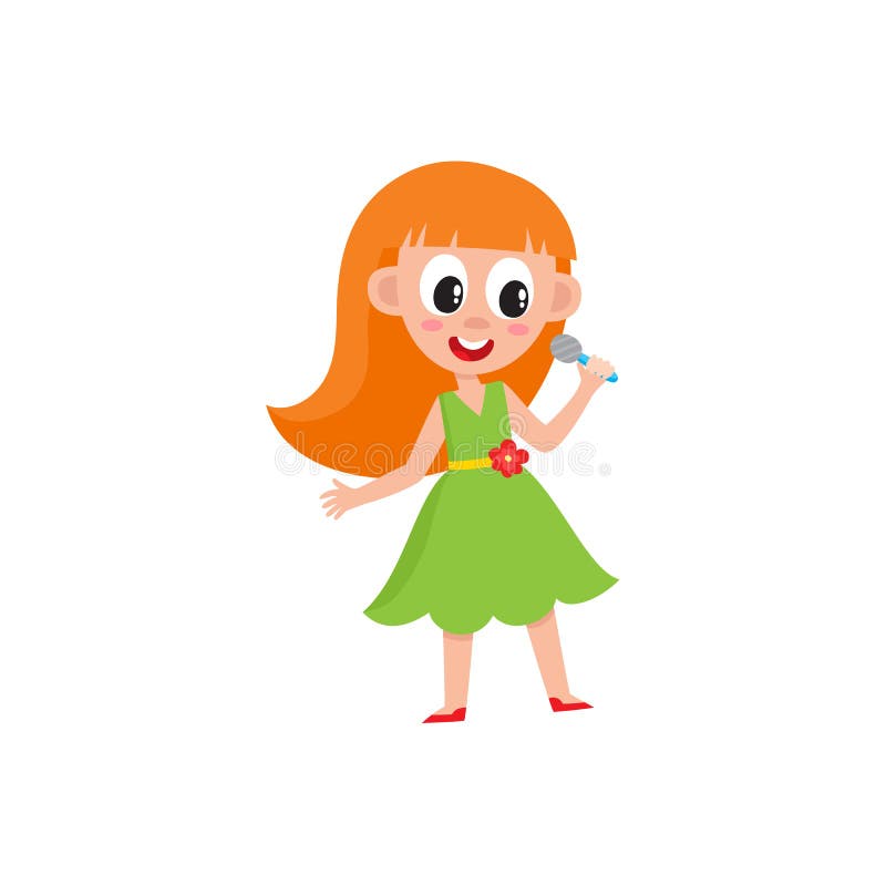 Pretty redhead girl in green singing in microphone royalty free illustration Pretty redhead girl in green singing in microphone royalty free illustration