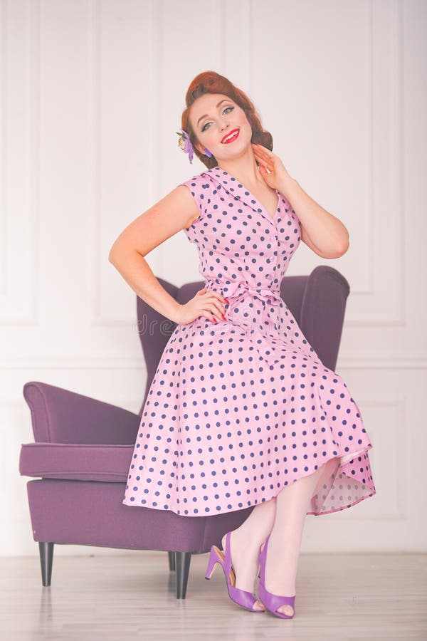 Woman Wearing Pink Polka Dot Dress ...