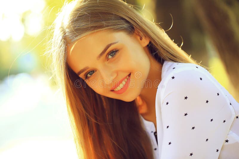 Blonde Cute Girl on Sunny Day Stock Photo - Image of sexi, blonde